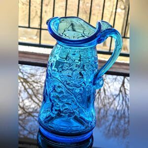 Vintage Ruffled Rim 6" Mini Pitcher/Creamer in Blue Grape Embossed Pattern